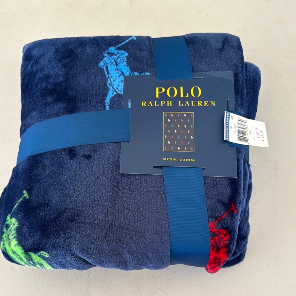 NWT Polo Ralph Lauren Navy Blue Throw Blanket